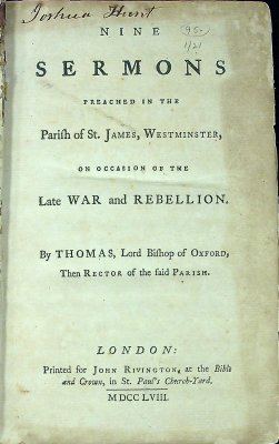 Nine Sermons preached in the Parish of St. James, Westminster, on occasion of the Late War and Rebellion cover
