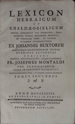 Lexicon Hebraicum et Chaldaeo-Biblicum. Tomus Secundus, כ ad ע. cover
