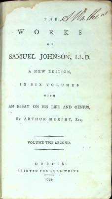 The Works of Samuel Johnson, LL.D. A New Edition, in Six Volumes. Volume the Second cover