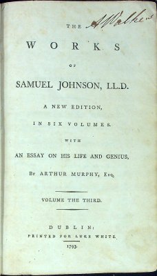The Works of Samuel Johnson, LL.D. A New Edition, in Six Volumes. Volume the Third cover