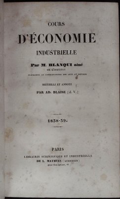 Cours d'Économie Industrielle: 1838-39 cover