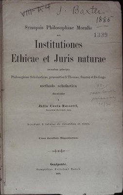 Synopsis Philosophiae Moralis seu Institutiones Ethicae et Juris naturae cover