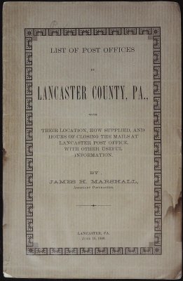 List of Post Offices in Lancaster County, PA. cover