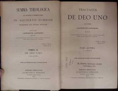 Summa theologica: ad modum commentarii in Aquinatis summam praesentis aevi studiis aptatam. Tomus II, Tractatus De Deo Uno, pars altera cover