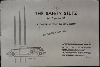 The Safety Stutz SV-16 and DV-32: "A Contribution to Humanity" cover