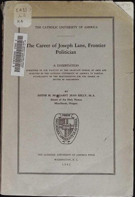The Career of Joseph Lane, Frontier Politician cover