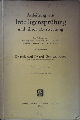Anleitung zur Intelligenzprüfung und ihrer Auswertung Zweite, vermehrte Auflage cover