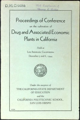 Proceedings of Conference on the cultivation of Drug and Associated Economic Plants in California cover