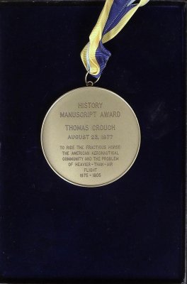 American Institute of Aeronautics and Astronautics History Manuscript Award medallion 1977 cover