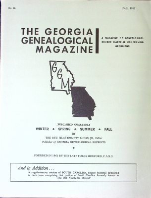 The Georgia Genealogical Magazine No. 86, Fall 1982 cover