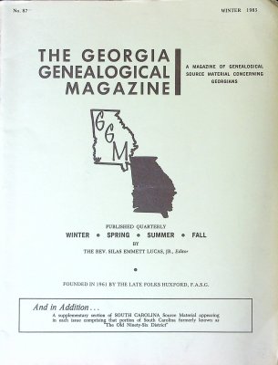 The Georgia Genealogical Magazine No. 87, Winter 1983 cover