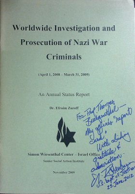 Worldwide Investigation and Prosecution of Nazi War Criminals (April 1, 2008-March 31, 2009) An Annual Status Report