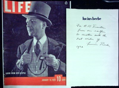 Handwritten Letter signed by Lucius Beebe with Photo Copy of Life Jan. 16, 1939 Lucius Beebe cover cover