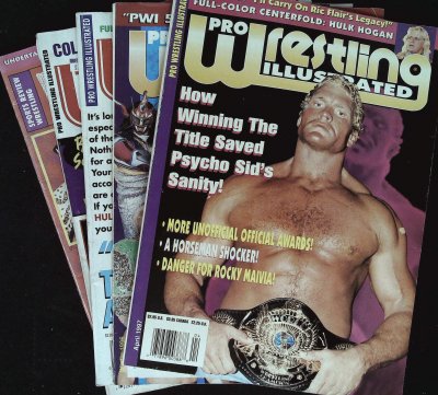 Lot of 4 Pro Wrestling Illustrated Magazines ranging 1995-1997 and Sports Review Wrestling Jan. 1995 cover