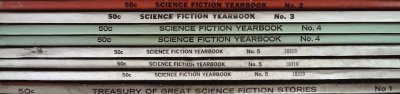Lot of 7 Science Fiction Yearbook Magazines ranging 1968-1971 and Treasury of Great Science Fiction Stories No. 1 1964 cover